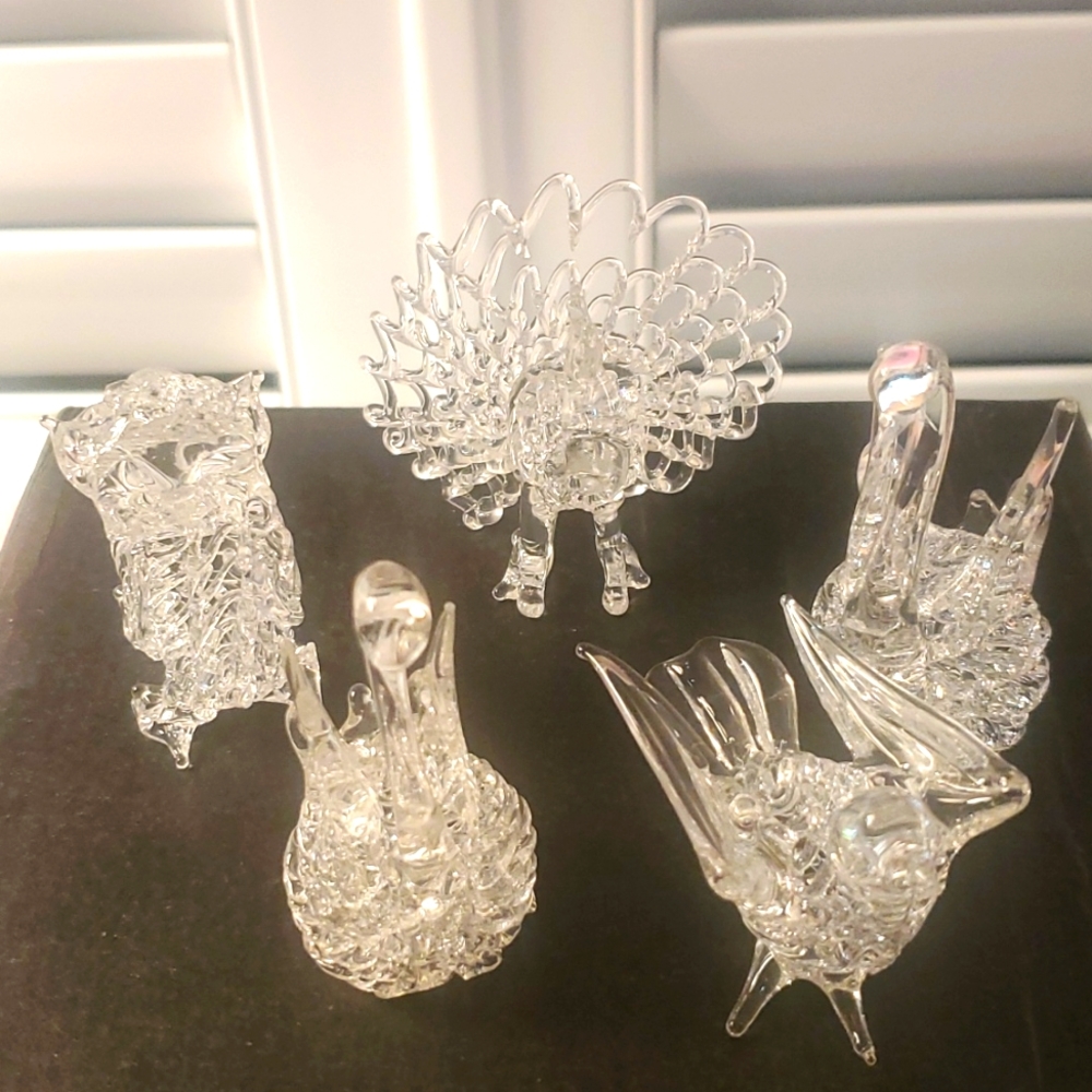5 Piece Bird Set Flambro Spun Glass Birds
